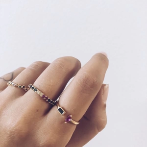 Minimalist S925 sterling silver gold plated open rings with colorful gemstones