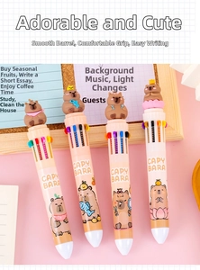 Detail of 10-color retractable ballpoint pen with cute 3D capybara figures on top