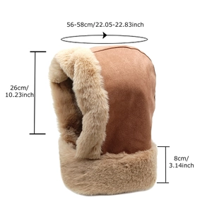 Cappello invernale marrone in pelle scamosciata con pelliccia sintetica e paraorecchie