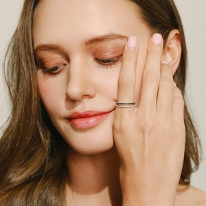 Minimalist S925 sterling silver stacked rings with black and white zircon stones
