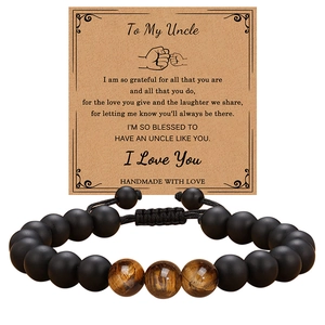 Tiger eye and black onyx beaded bracelet set with To My Uncle kraft paper gift card