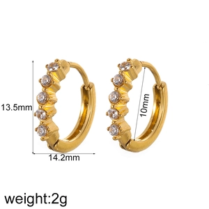 Detailed dimensions of gold stainless steel hoop earrings with cubic zirconia stones