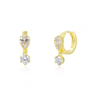 Elegant gold-plated S925 silver earrings set with sparkling drop-shaped cubic zirconia