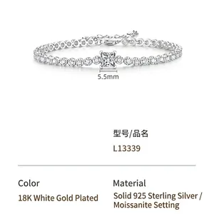 S925 Sterling Silver Cube Moissanite Tennis Bracelet with 5.5mm Main Stone in White Gold