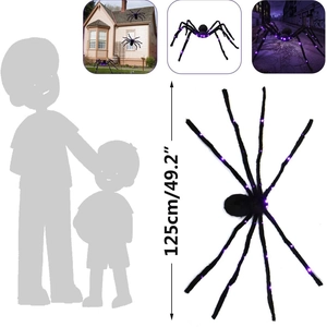 125cm Giant Halloween black spider decoration with purple LED lights for outdoor festivals