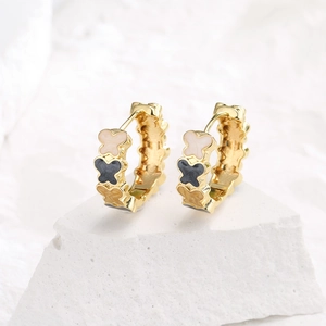 18K gold plated butterfly hoop earrings with colorful enamel in pink and black