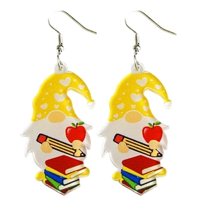 Boucles d'oreilles gnome avec crayon et pomme sur livres pour cadeau d'enseignant
