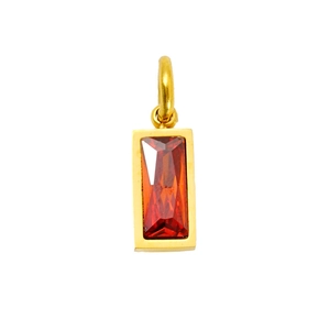 Rectangle pendant with red gemstone in gold-plated stainless steel on white background