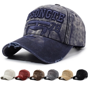 Washed Cotton Baseball Cap Distressed Embroidered Lettering Adjustable Retro Outdoor Sport Sun Hat Men Women