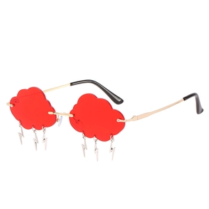 Chic cloud-shaped sunglasses with red lenses and hanging lightning bolt charms