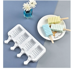 Macro detail of white 4-cavity silicone popsicle mold with textured wavy surface