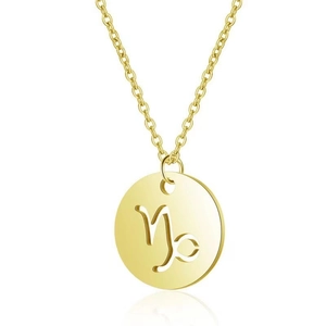 Minimalist gold stainless steel Capricorn zodiac pendant necklace with a polished cutout coin