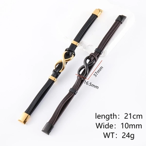 Bracciale multistrato in pelle nera e marrone con ciondolo simbolo dell'infinito