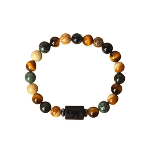 Natural tiger eye and map stone beaded bracelet with Libra zodiac symbol on black bead