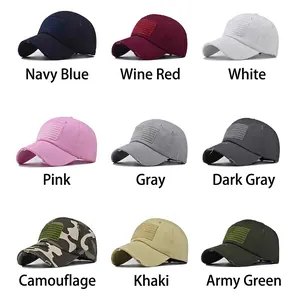 Multi-color washed cotton baseball caps with American flag patches and distressed style