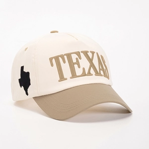 Two-tone TEXAS baseball cap in beige and brown cotton with side state map embroidery