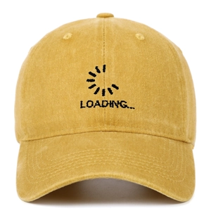 Vintage ginger yellow washed cotton baseball cap with Loading embroidery and a soft top crown