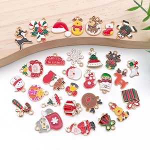 Assorted Christmas enamel charms set including Santa Claus, reindeer, and snowmen motifs