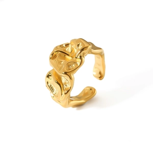 Minimalist gold molten lava textured titanium steel open ring with irregular surface
