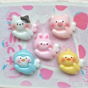 Kawaii resin animal charms with white wings for DIY hair clips and phone case crafts