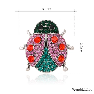 Spilla a forma di coccinella con strass rosa e rossi in lega, misura 3,4x3,3 cm