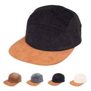 Corduroy And Suede Patchwork Camper Hat Retro Flat Brim Hip Hop Streetwear Adjustable Cap For Men Women