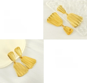 Detail of 18K gold plated earrings showing polished texture and electroplating finish