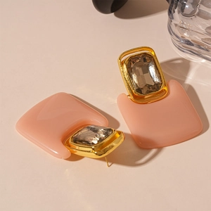 Square geometric resin drop earrings with champagne crystal and gold-tone finish