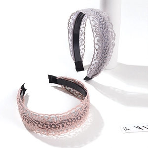 Wide lace headbands for women in pink and grey with non-slip design and floral patterns