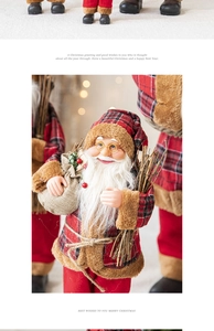 Close-up of Santa Claus figurine with metal glasses, white beard and red plaid fabric details
