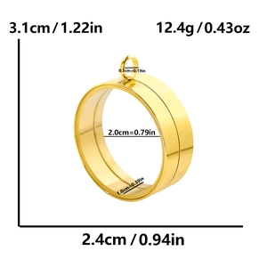 Detailed dimensions of the gold stainless steel round locket pendant with weight specs