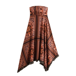 Robe Maxi Bustier Bohème Polyester Imprimé Paisley Franges Gland Ourlet Mouchoir Ethnique Vintage Femme