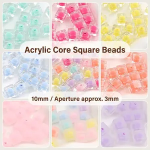 Square Acrylic Beads Bead-in-Bead Cube Loose Beads For DIY Jewelry Making Keychain Necklace Accessories Candy Colors