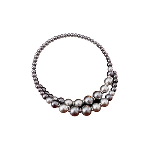 French vintage style dark grey faux pearl double layered necklace with metallic finish
