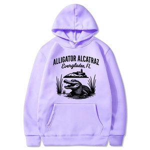 Lavender hoodie featuring black alligator graphic and Everglades FL print on white background