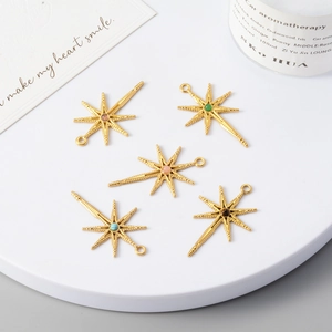 Five colorful natural stone eight-point star pendants in gold-plated stainless steel