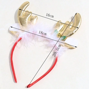Detailed dimension guide for plush reindeer antler headband with festive bell decorations