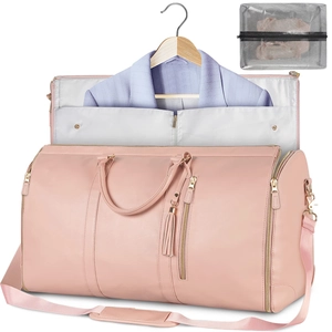 Pink 2-in-1 PU leather folding garment bag for women with large capacity storage
