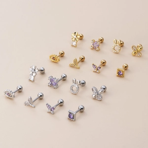 Various styles of purple zircon butterfly flower ear studs in gold and silver plating