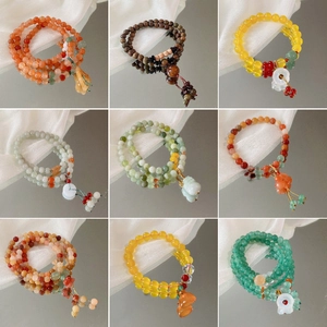 Achat Jaspis Mehrlagiges Perlenarmband Blumen Quaste Flaschenkürbis Anhänger Neuer Chinesischer Stil Retro Ethno Schmuck Damen