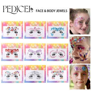 Nine styles of colorful face and body jewels for children with model display photos