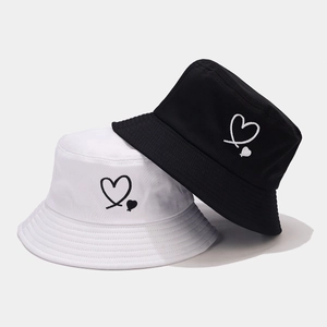 Minimalist Cotton Canvas Bucket Hat With Double Heart Embroidery Sun Protection Breathable Outdoor Casual Unisex