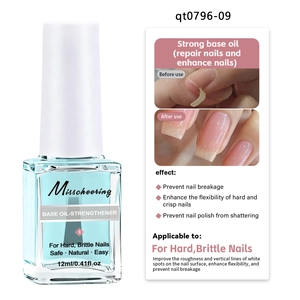 Detail of 12ml nail strengthener base oil in transparent glass bottle for brittle nails