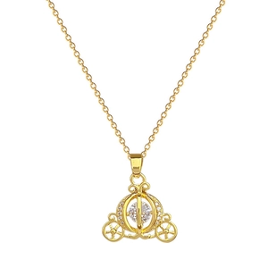 Luxury titanium steel pumpkin carriage necklace with brilliant sparkling cubic zirconia