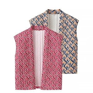 Women Quilted Vest Vintage Geometric Print Sleeveless Padded Waistcoat Retro Casual Ethnic Style Outerwear