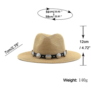 Strohhut Fedora mit Größenangaben zur Krempenbreite und Kopfhöhe für den Sommer