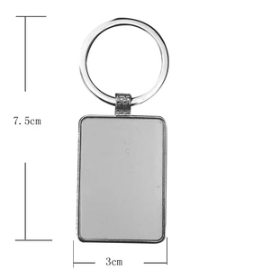 Detail showing dimensions of silver metal keychain with rectangular printable blank plate