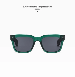 Detail of green transparent sunglasses frame with tortoise pattern temple arms