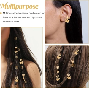 Golden hair jewelry set featuring butterfly and star charms for dreadlocks and DIY braiding