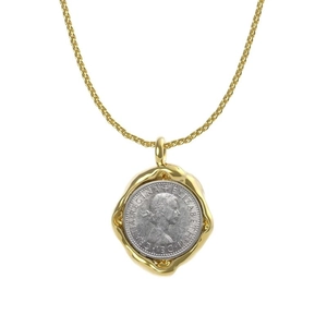 Vintage 18k gold plated brass coin necklace with Elizabeth II portrait pendant